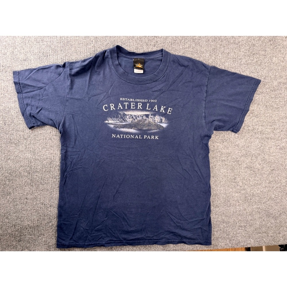 Vintage Prairie Mountain Crater Lake National Park T Shirt Large Navy Blue Y2K